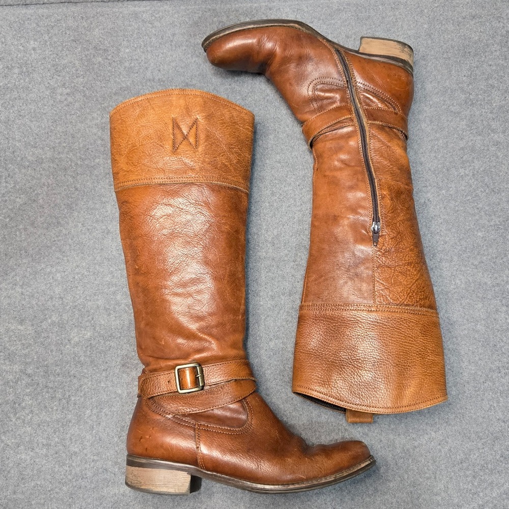 Vintage Aldo Brown Leather Tall Riding Boots Womens 7.5 Cognac Equestrian Buckle
